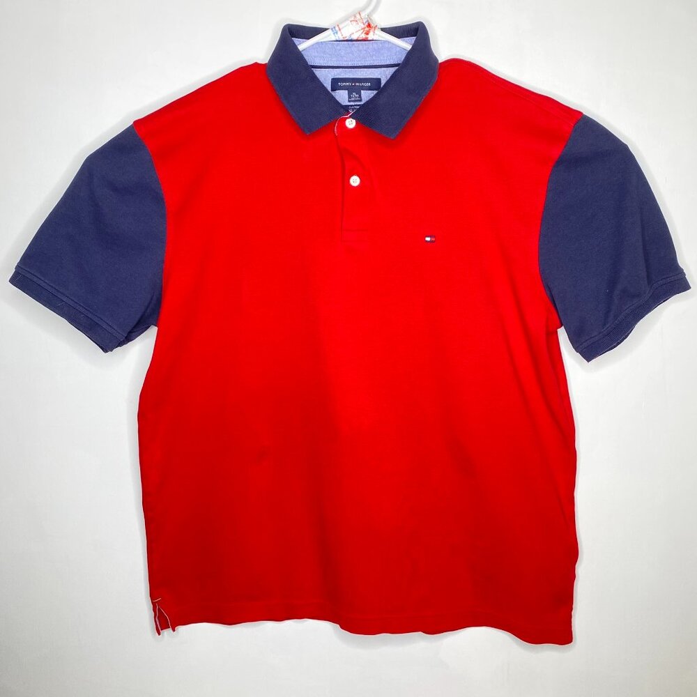 Vintage Tommy Hilfiger Polo Shirt Mens XL Color Block 90s Blue Red